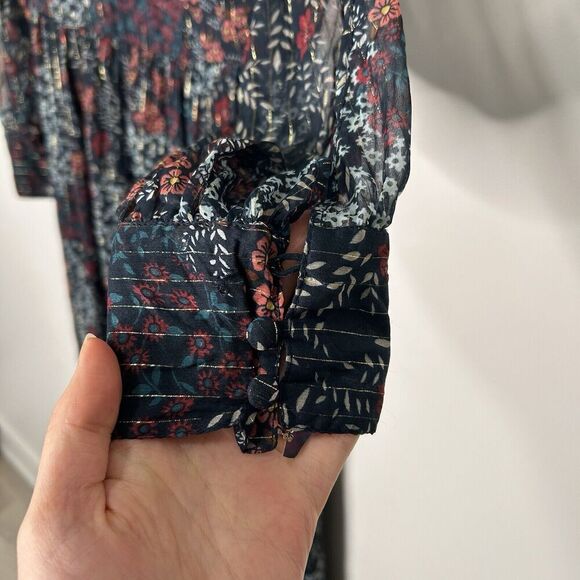 ModCloth Dress Womens Medium Twirl & Arch Maxi Chiffon Multicolored Floral Flaws - Picture 7 of 12